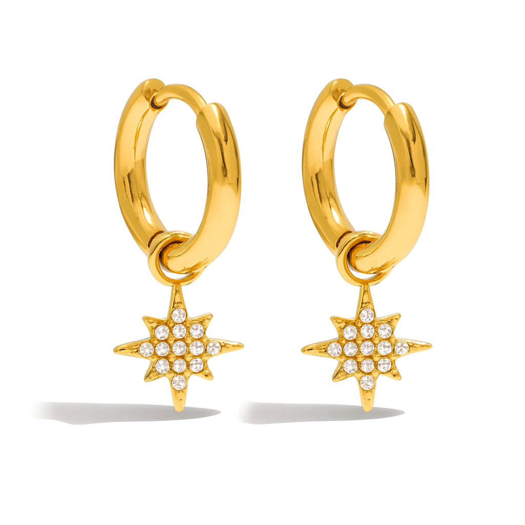 Cherry, Cross & Star Charm Huggie Hoop Earrings for Women – Gold Plated Waterproof Tarnish Free Stainless Steel Jewellery