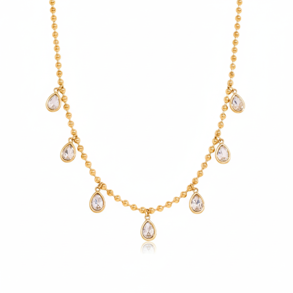 Gouden Verfijnde Choker Ketting | Kralenketting met Druppelhangers