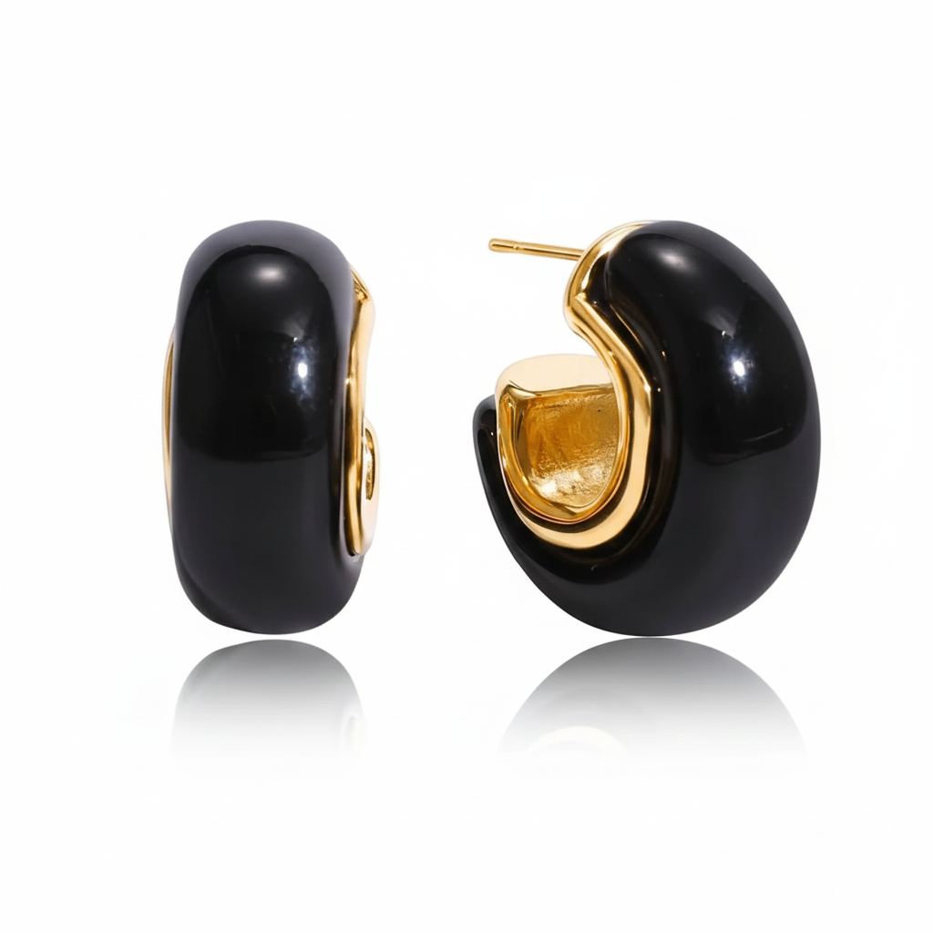 Vintage C Shape Resin Stud Earrings For Women 18K Gold Plated Stainless Steel Earrings Simple Fashion Jewelry Gift 2025