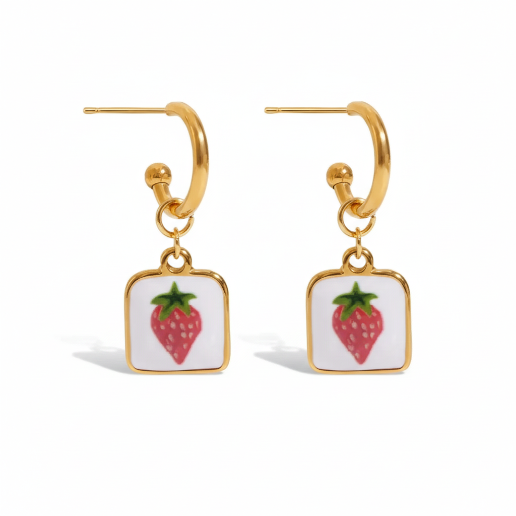 Fruit Charm Huggie Hoop Earrings for Women – Gold Plated Waterproof Tarnish Free Stainless Steel Jewellery