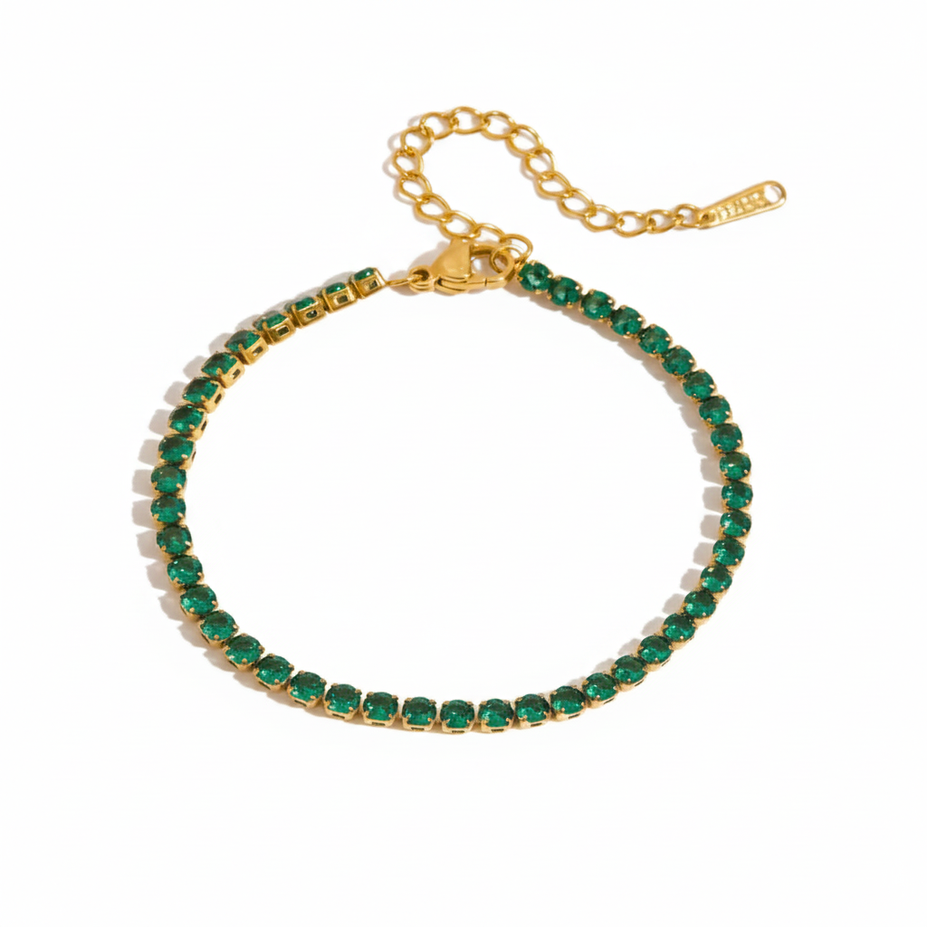 Gold Plated Emerald Green Bracelet Set for Women | Waterproof & Tarnish-Free Stackable Jewelry