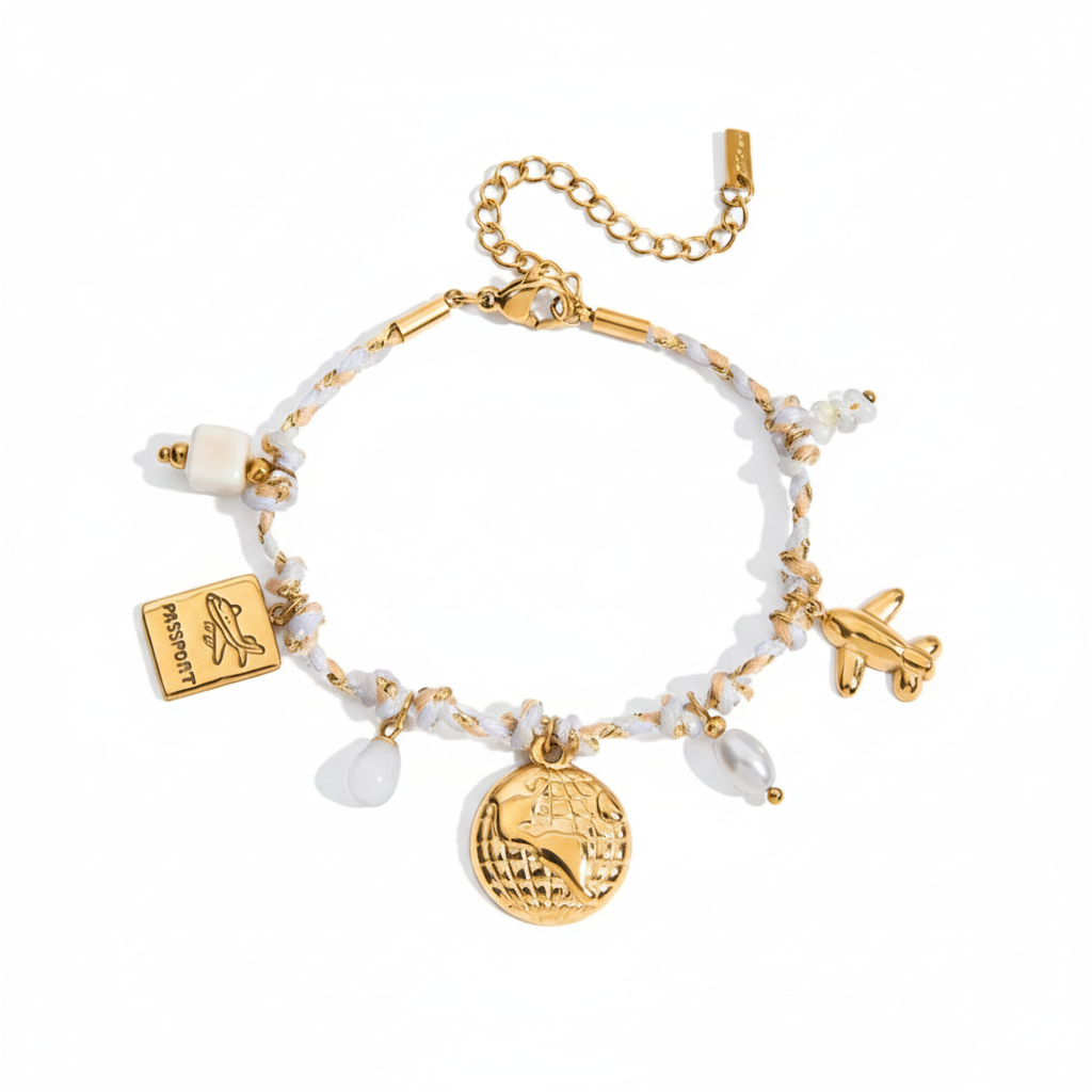 Gold Plated Boho Charm Bracelet Set for Women | Waterproof & Tarnish-Free Braided Jewelry