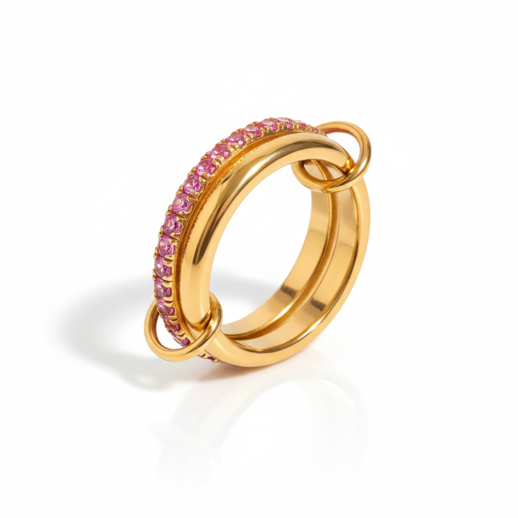 Luxe Meerlaagse Gouden Ring met Gekleurde Zirkoonstenen – Wit, Groen, Roze & Blauw | Verstelbare Stapelbare Modering