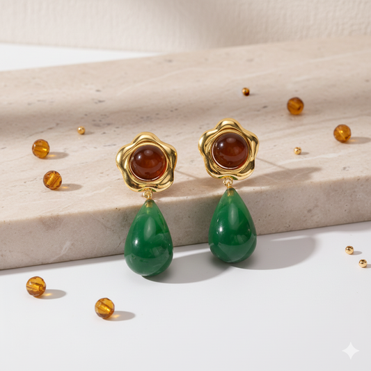18K Vergulde Groene Druppeloorbellen – Waterdichte, Vervaagbestendige Moderne Statement Sieraden voor Vrouwen