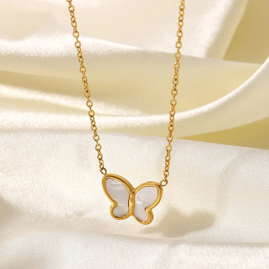 Vergulde Parelmoer Vlinder Ketting | Fijn Roestvrijstalen Waterdichte Hanger Sieraden
