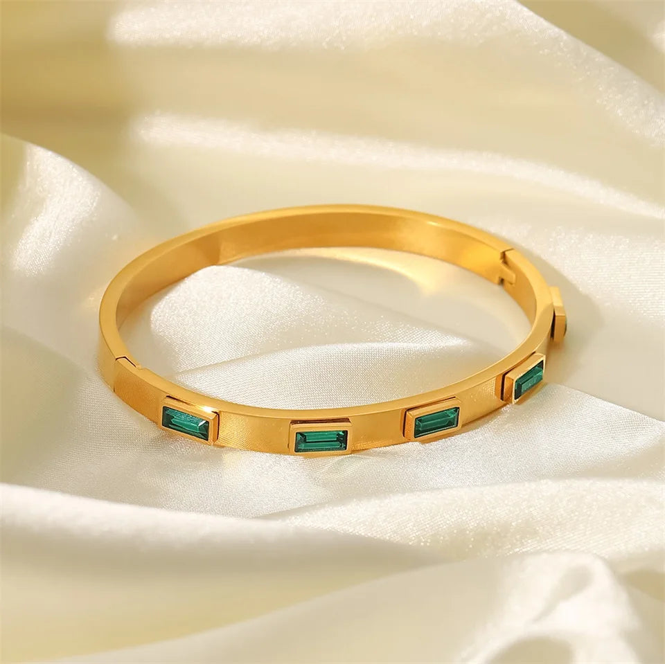 Gold Plated Gemstone Bangle Bracelets for Women | Waterproof & Tarnish-Free Luxury Bangles