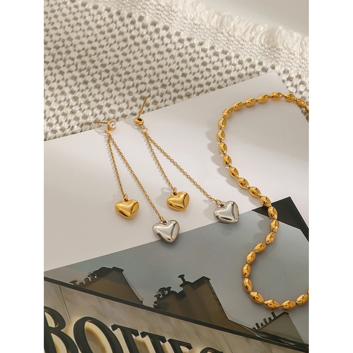 Two-Tone Heart Drop Earrings for Women | 18K Gold Plated Waterproof Tarnish-Free Dangle Earrings