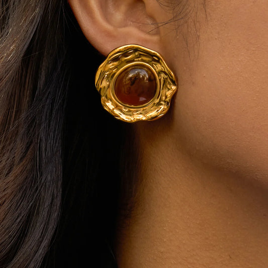 18K vergulde oorbellen met harsstenen – waterdicht, vlekvrij, moderne statement-sieraden voor dames