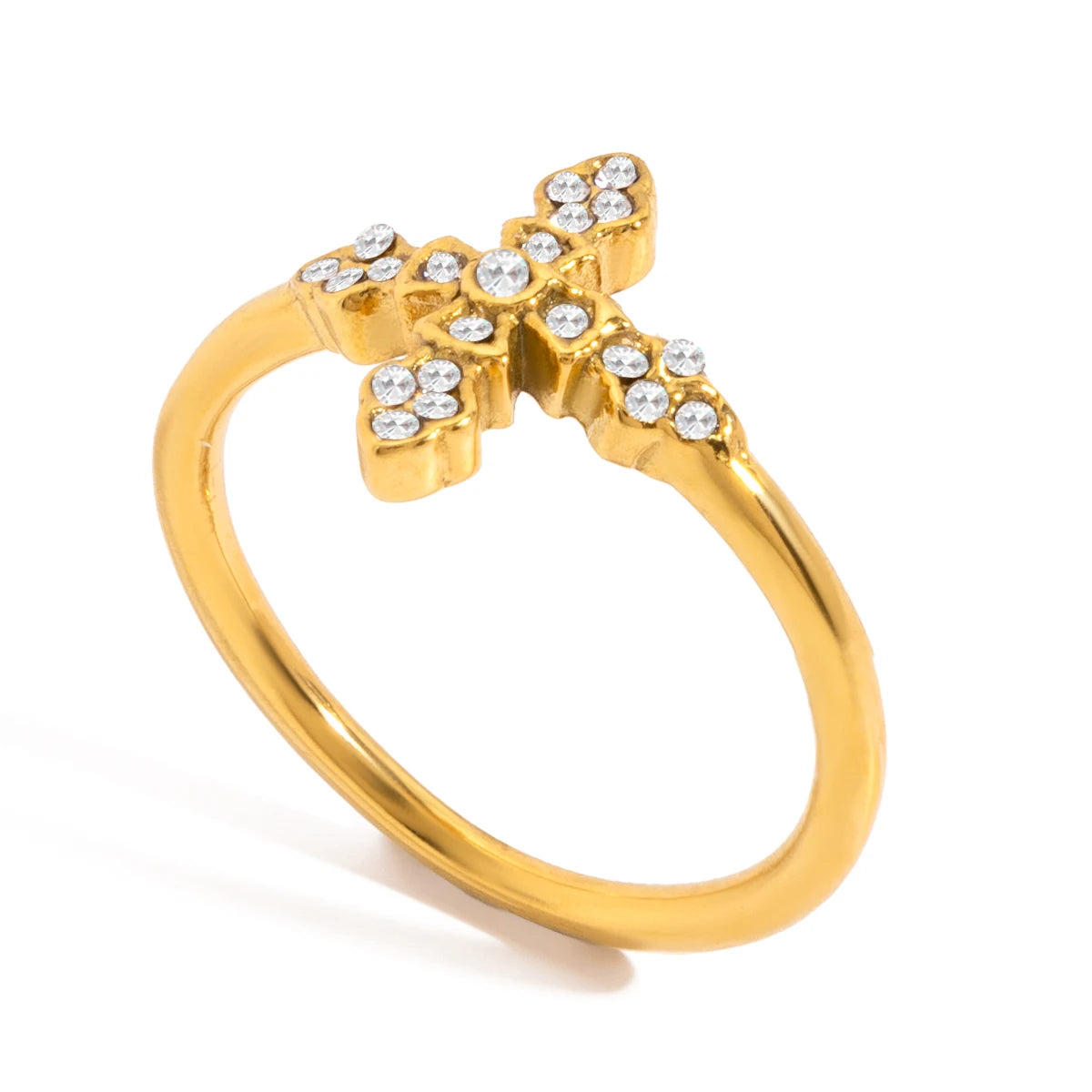 Dainty 18K Gold Plated Cross Ring | Minimalist Christian Jewelry | Stackable Cubic Zirconia Faith Band | Tarnish-Proof Ring