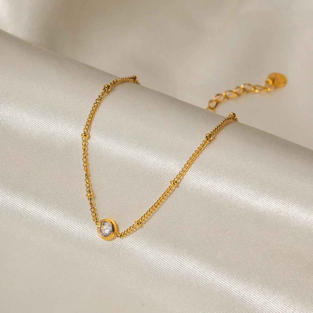 Minimal CZ Anklet for Women | 18K Gold Plated Waterproof Tarnish-Free Jewellery