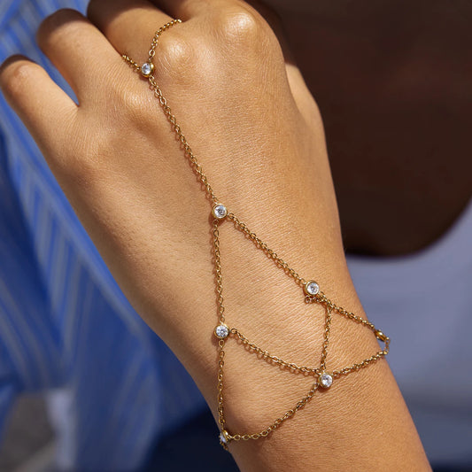 18K Verguld Kristallen Handketting Armband – Waterdicht, Aanslagvrij, Verstelbaar Handharnas Sieraad voor Vrouwen