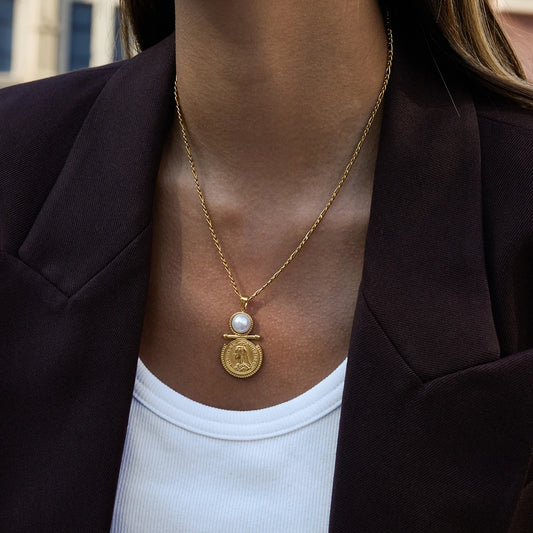 18K verguld vintage muntketting, oorbellen & armband set | Elegante muntsieradenset