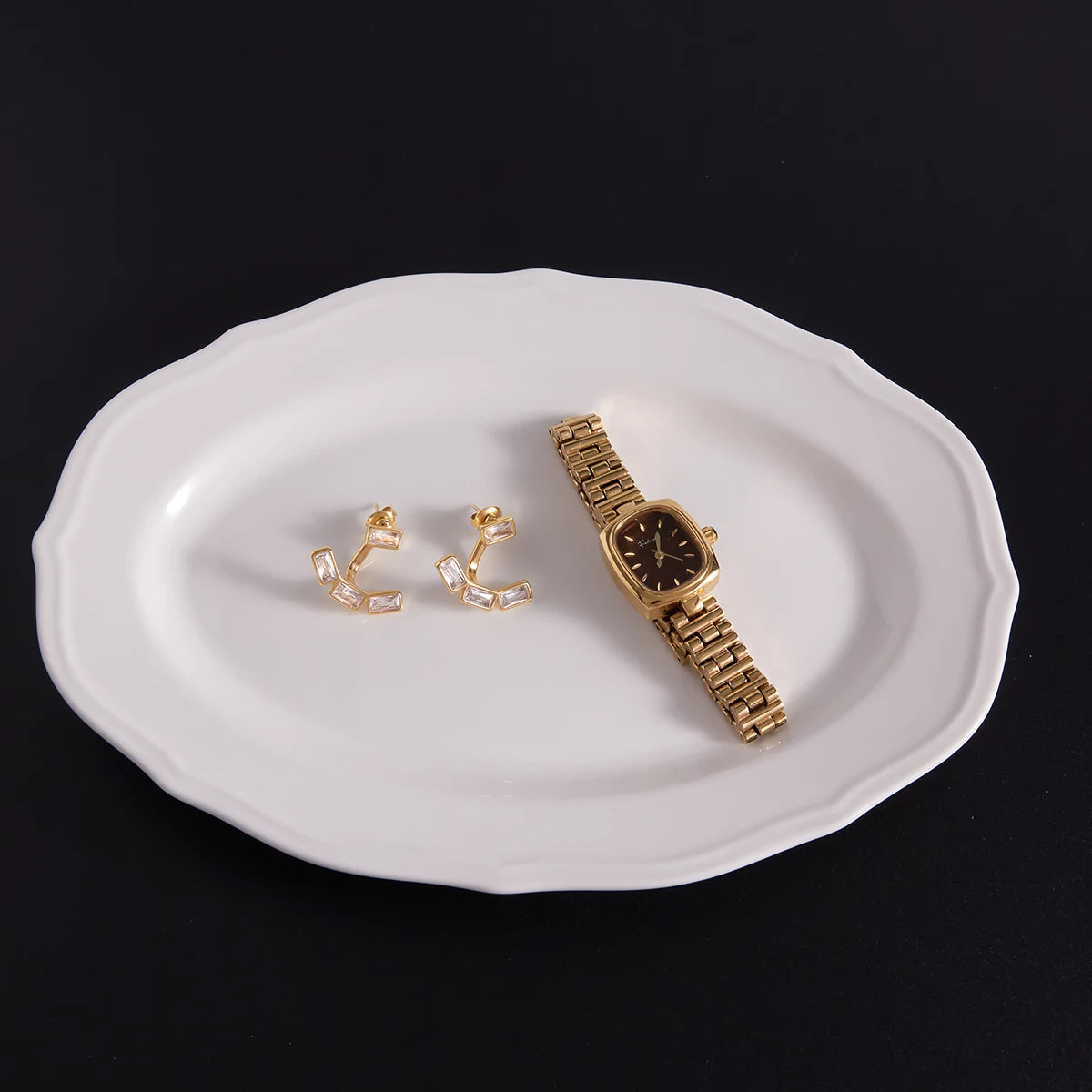 18K Vergulde Baguette CZ Oorjassen | Waterdichte Vier Steens Voor- en Achterkant Oorbellen | Art Deco Diamantstijl Oorbellen