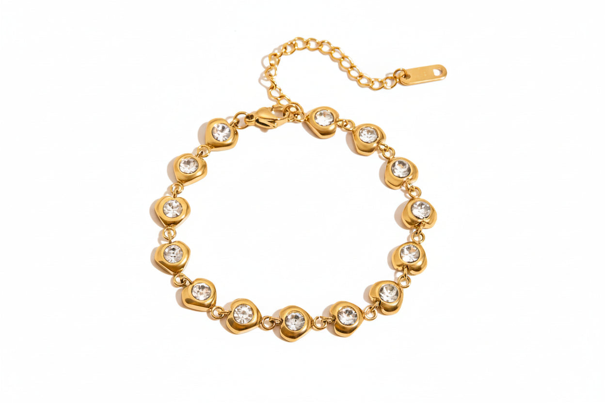 18K Gold Plated Bracelet Stack | Waterproof Bangle & Chain Bracelet Collection | CZ Crystal Gold Wrist Stack Gift Set