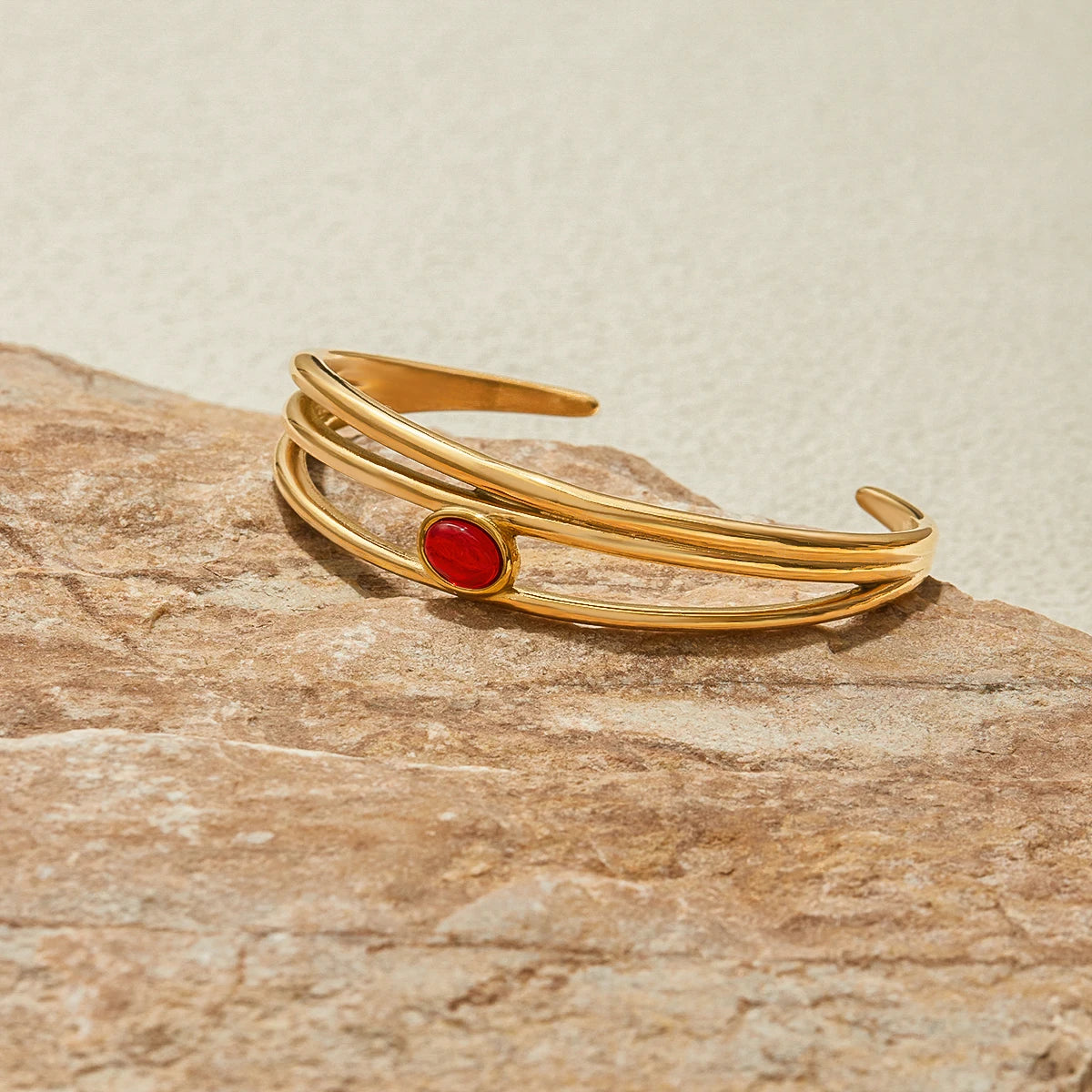 Gold Red Stone Bangle Bracelet for Women | Waterproof Gold Plated Statement Jewellery