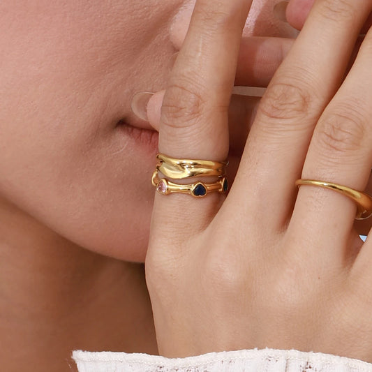 Rainbow Heart Gold Adjustable Ring – Multicolor Gemstone Band (Cute & Trendy)