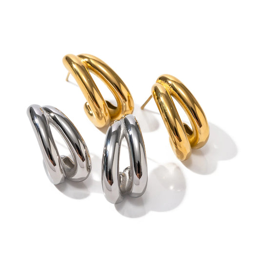 18K Gold Plated Double Hoop Stud Earrings for Women – Waterproof Tarnish Free Stainless Steel Jewellery