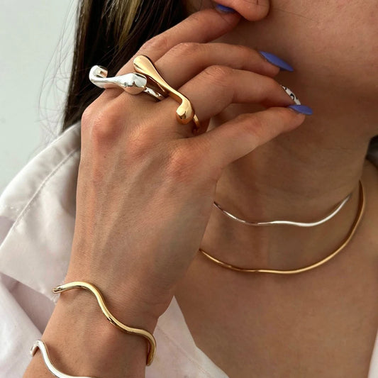 18K vergulde vloeibare druppel open ring | Waterdichte gesmolten druppel sculpturale ring | Verkrijgbaar in goud en zilver