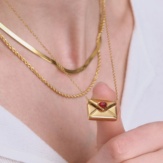 18K Vergulde Liefdesbrief Envelop Ketting | Romantische Hart Hanger Ketting