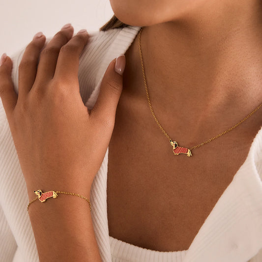 18K Verguld Emaille Hondenarmband & Ketting Set voor Dames – Waterdichte & Niet-Vervagende Sieraden
