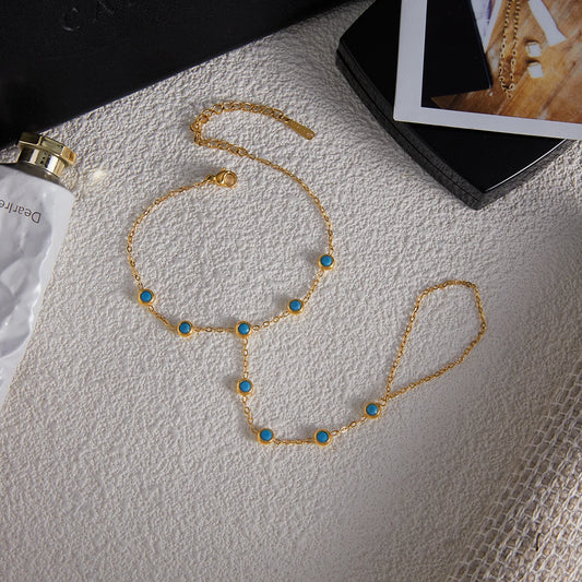 Vergulde Turkooizen Steen Handketting Armband voor Dames | Waterdicht Aanslagvrij Sieraad