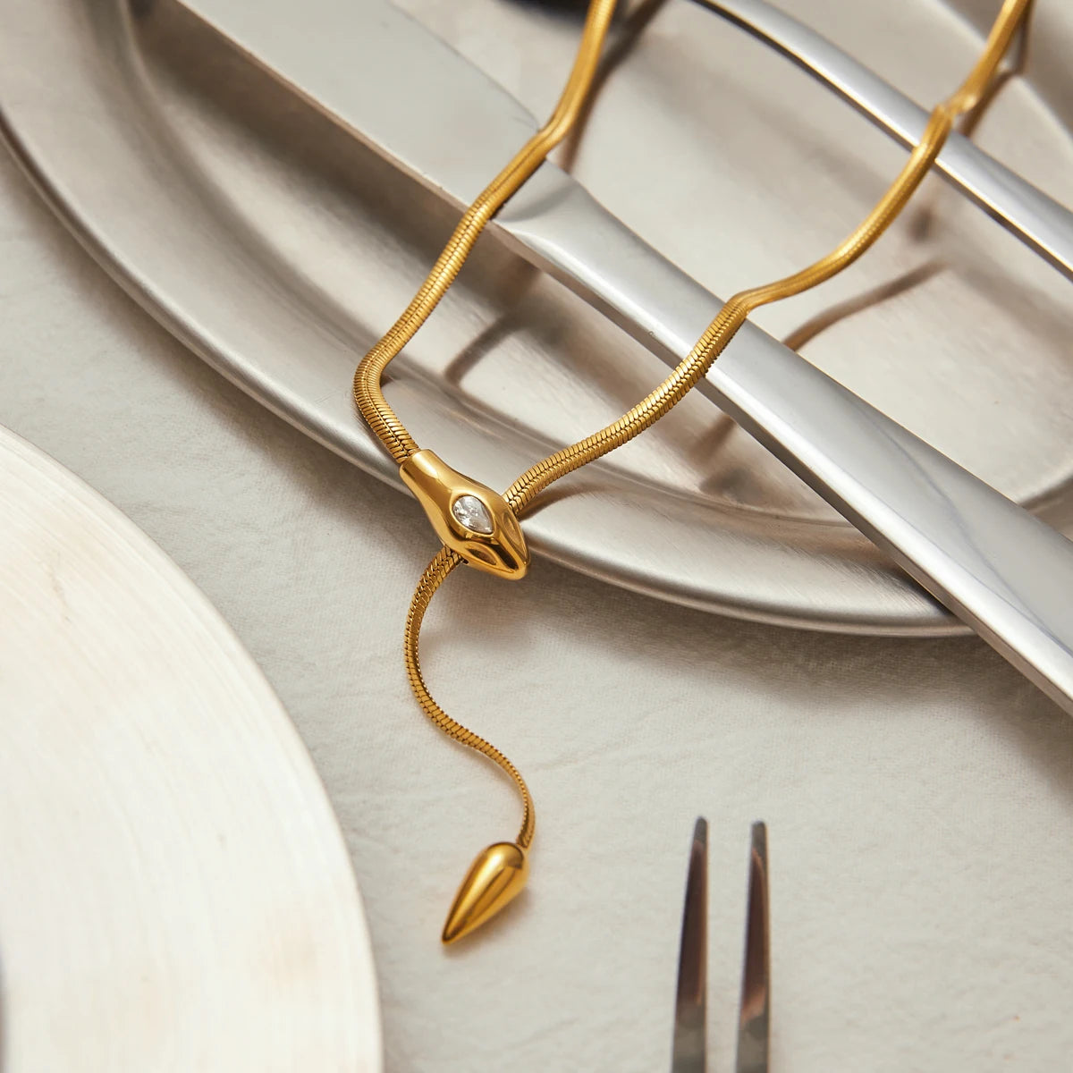 18K vergulde verstelbare lariat-ketting – Waterdicht, aanslagvrij minimalistisch sieraad