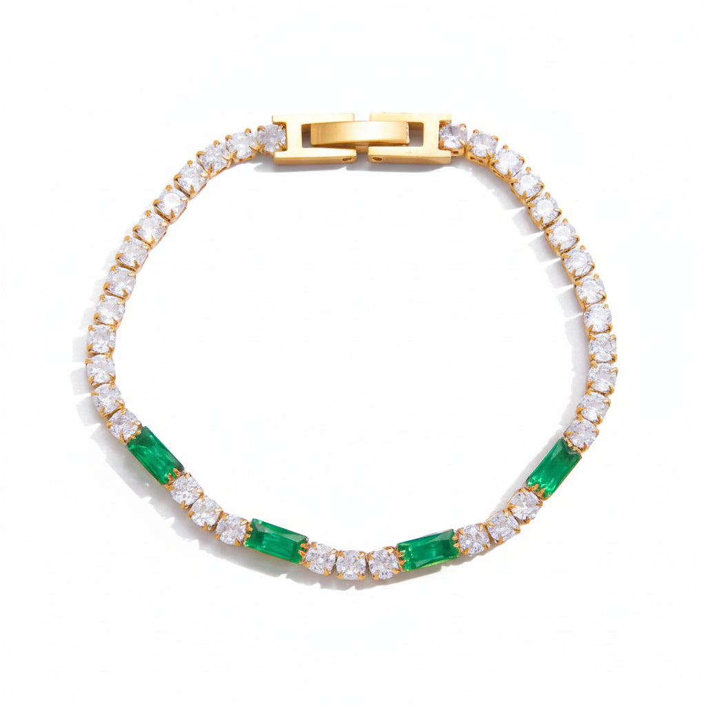 18K Vergulde Tennisarmband met Gekleurde Baguetsteentjes | Waterdichte Zirkonia Tennisarmband | Verkrijgbaar in Groen, Rood, Roze & Helder