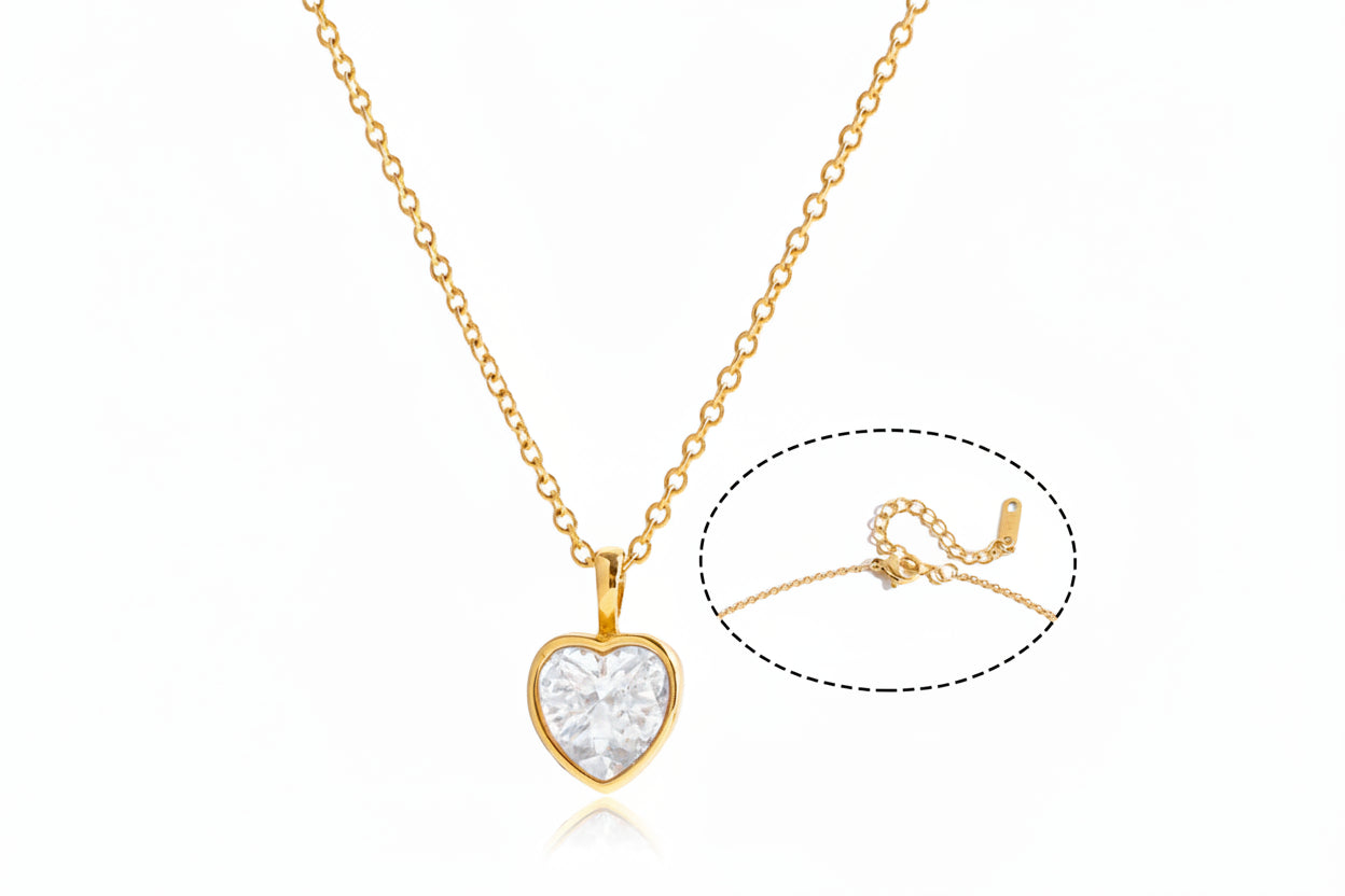18K vergulde Puffy Heart CZ Hanger Ketting | Waterdichte Ovale Kristallen Hart bedel Ketting met balletjes | Subtiele Romantische Gouden Ketting