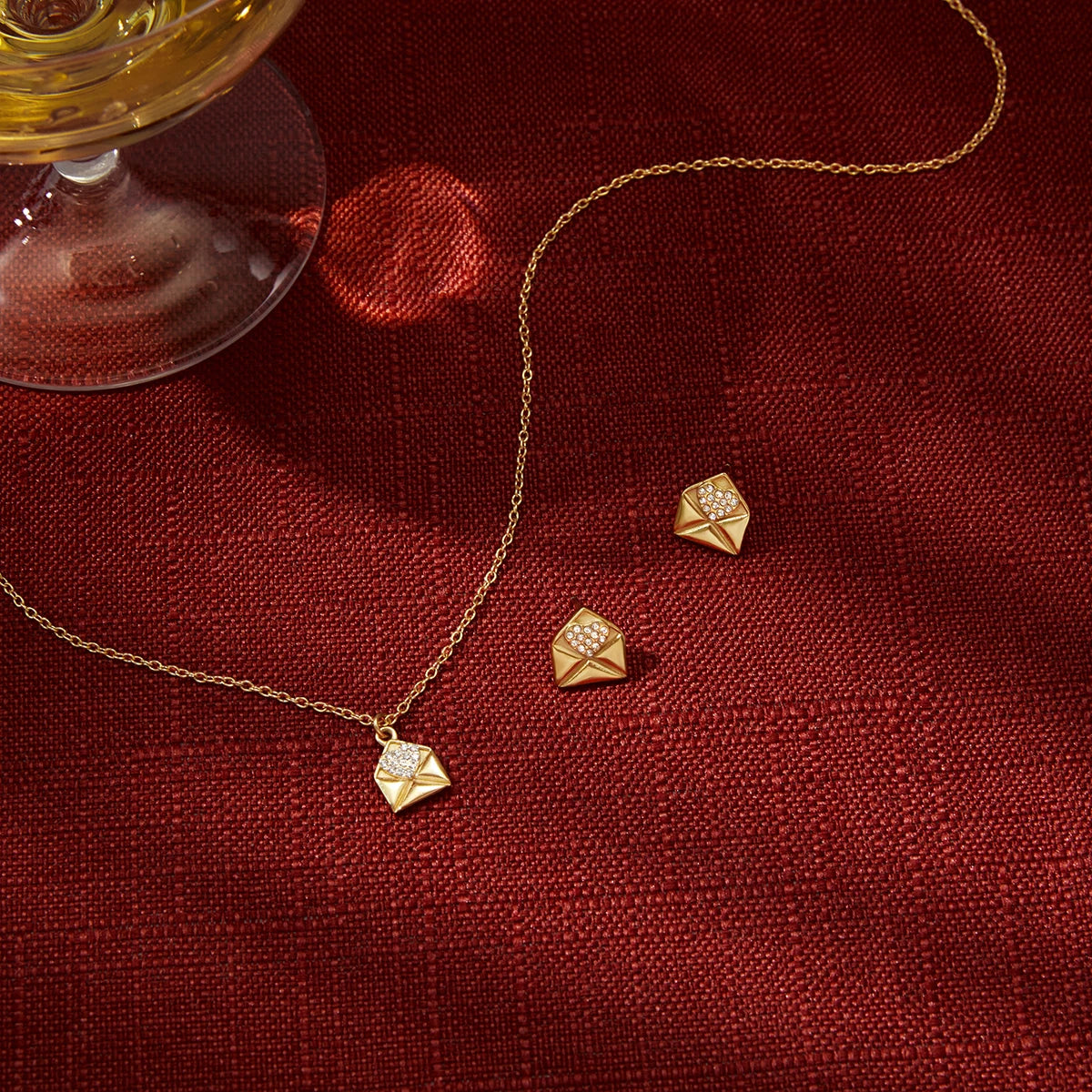 18K Gold-Plated Geometric Pendant Necklace & Stud Earrings Set | Modern Minimal Jewelry