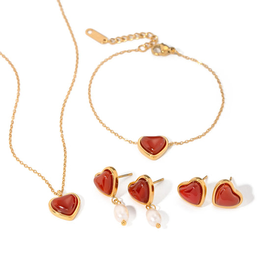 18K Gold Plated Heart Pearl Drop Earrings – Waterproof Tarnish-Free Romantic Jewelry for Women