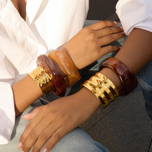 Gold Plated Statement Bangle Bracelet for Women | Waterproof & Tarnish-Free Modern Jewelry