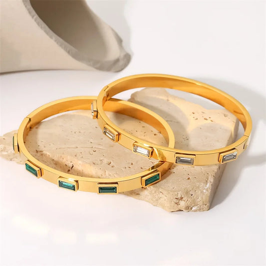 Gold Plated Gemstone Bangle Bracelets for Women | Waterproof & Tarnish-Free Luxury Bangles