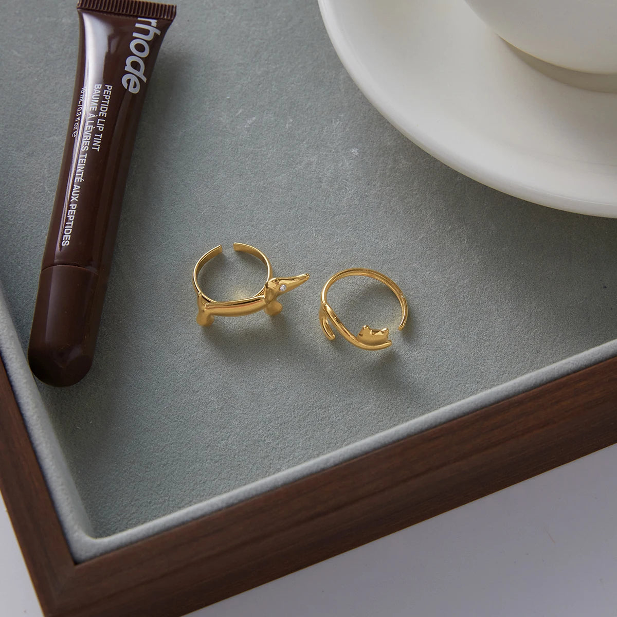 18K Gold-Plated Dog & Cat Adjustable Ring | Pet Lover Animal Open Ring for Men & Women