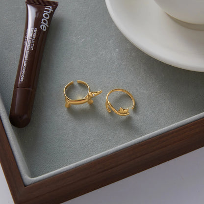 18K Gold-Plated Dog & Cat Adjustable Ring | Pet Lover Animal Open Ring for Men & Women