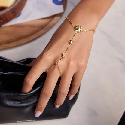 Hemelse Zon Maan Ster Handketting Armband | Verguld Waterdicht Vlekvrij Sieraad voor Dames
