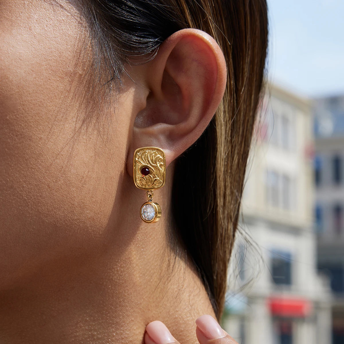 18K Gold Plated Vintage Drop Earrings for Women – Waterproof Tarnish Free Stainless Steel Statement Jewellery