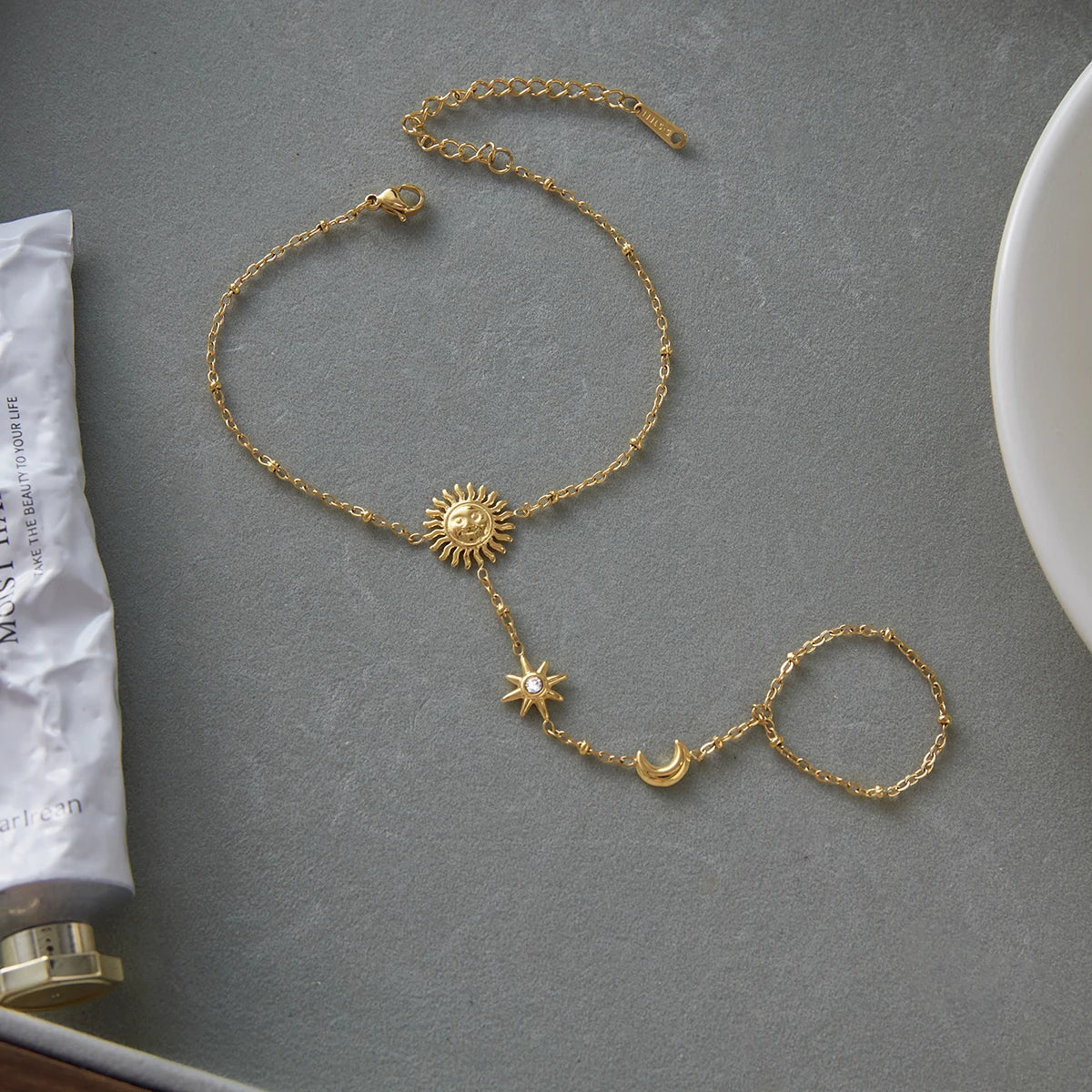 Hemelse Zon Maan Ster Handketting Armband | Verguld Waterdicht Vlekvrij Sieraad voor Dames
