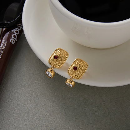 18K Gold Plated Vintage Drop Earrings for Women – Waterproof Tarnish Free Stainless Steel Statement Jewellery