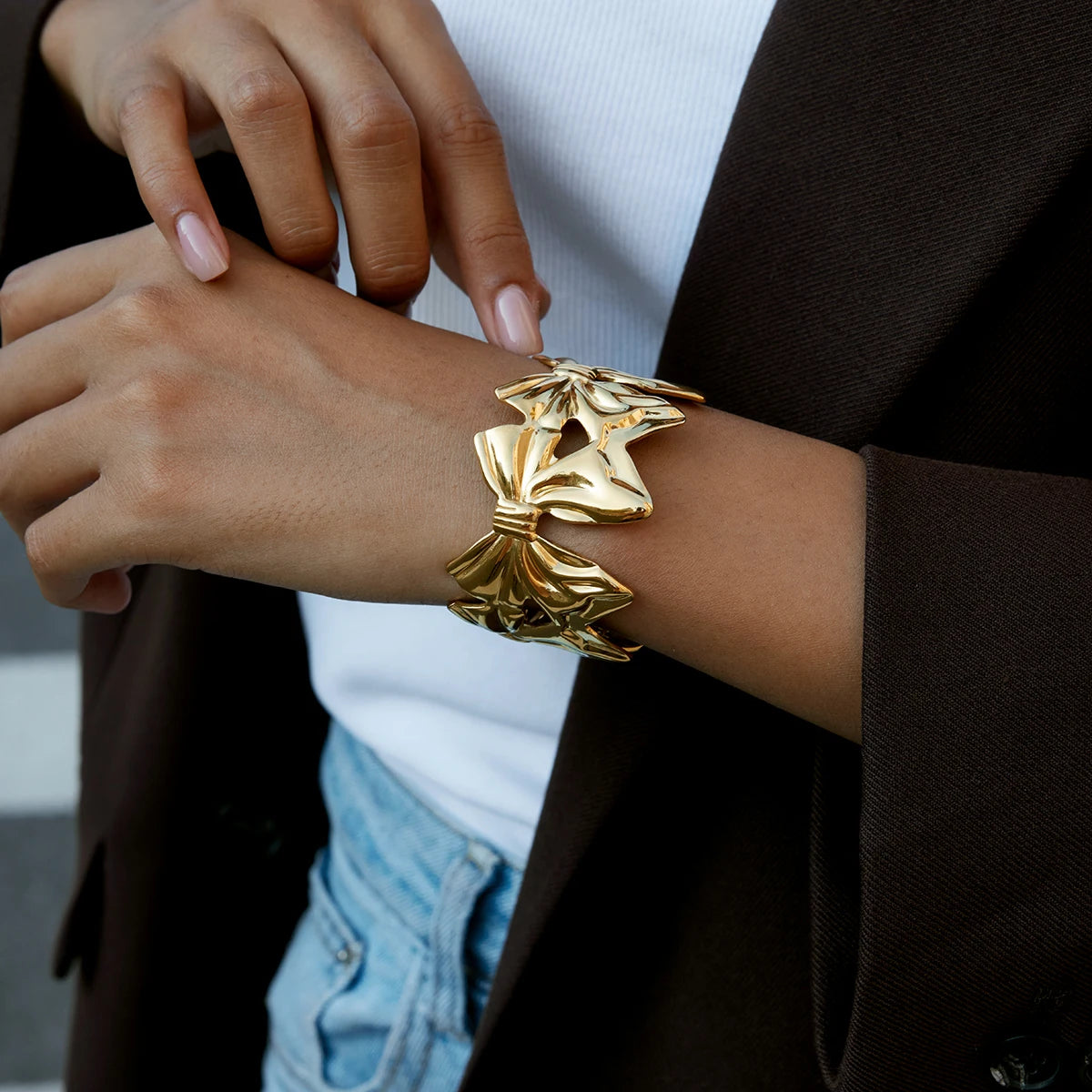 Gold Bow Cuff Bracelet for Women | Waterproof Gold Plated Statement Jewellery