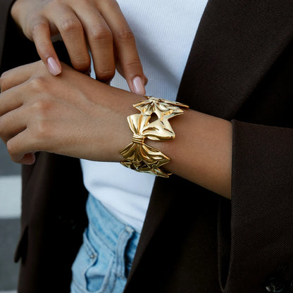 Gold Bow Cuff Bracelet for Women | Waterproof Gold Plated Statement Jewellery