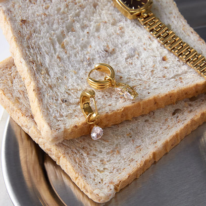 18K Gold Plated Chunky Huggie Hoop Earrings and stud with CZ Drop Charm | Waterproof Pear & Marquise Cut Diamond Style Earrings