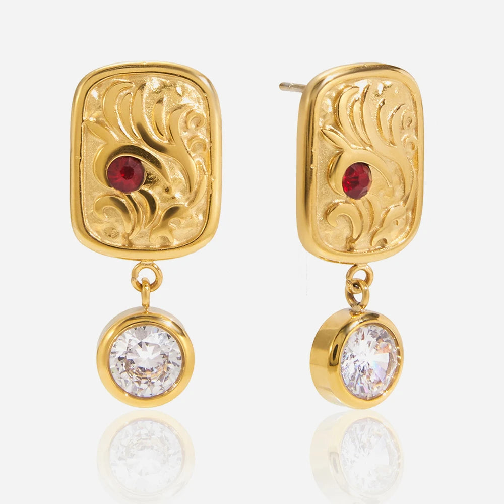 18K Gold Plated Vintage Drop Earrings for Women – Waterproof Tarnish Free Stainless Steel Statement Jewellery