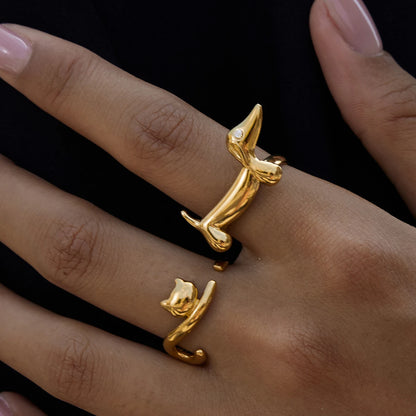18K Gold-Plated Dog & Cat Adjustable Ring | Pet Lover Animal Open Ring for Men & Women