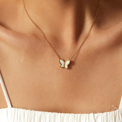 Vergulde Parelmoer Vlinder Ketting | Fijn Roestvrijstalen Waterdichte Hanger Sieraden