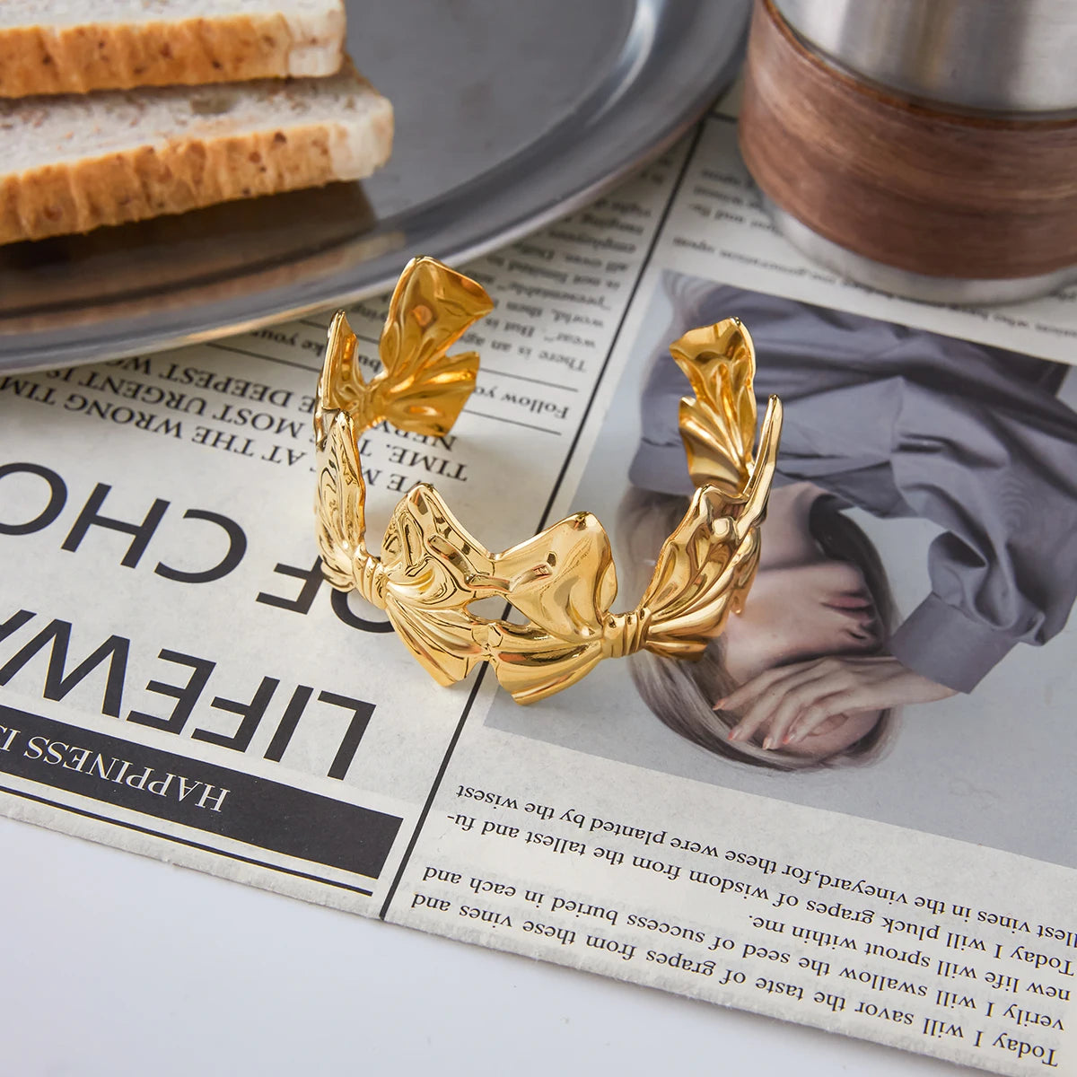 Gold Bow Cuff Bracelet for Women | Waterproof Gold Plated Statement Jewellery