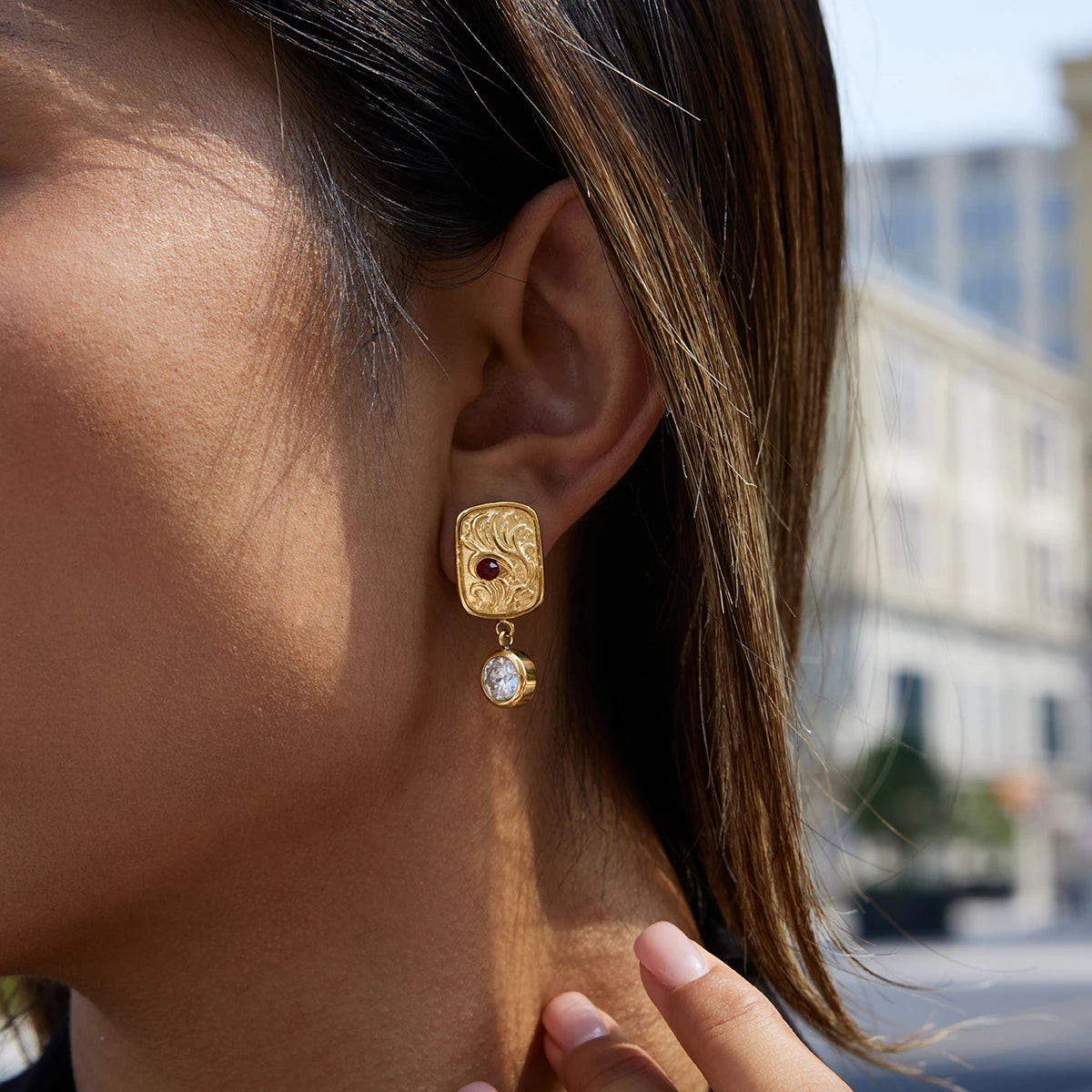 18K Gold Plated Vintage Drop Earrings for Women – Waterproof Tarnish Free Stainless Steel Statement Jewellery