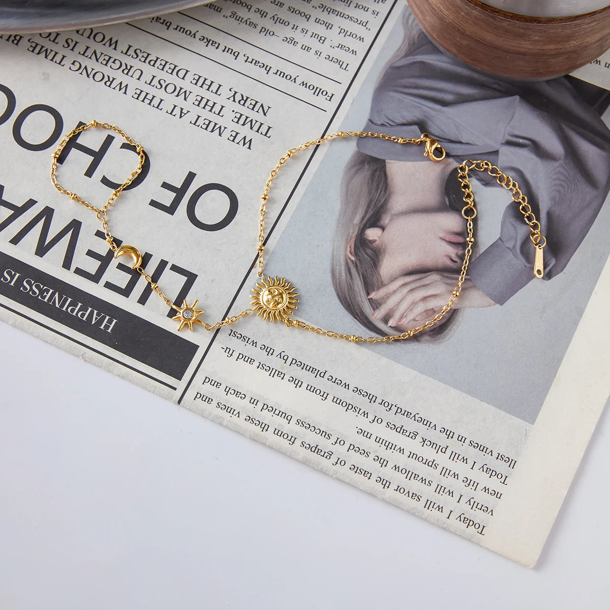 Hemelse Zon Maan Ster Handketting Armband | Verguld Waterdicht Vlekvrij Sieraad voor Dames