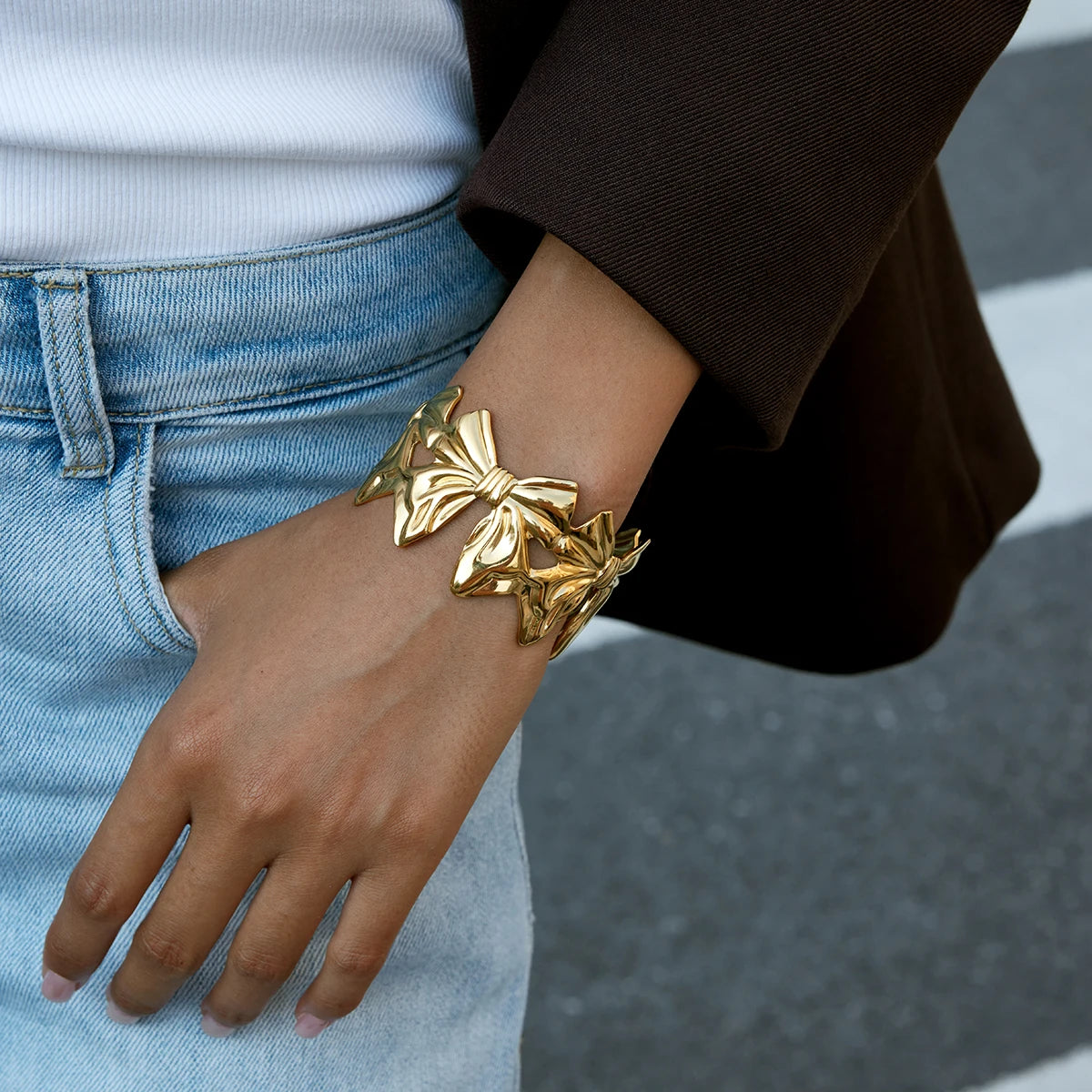 Gold Bow Cuff Bracelet for Women | Waterproof Gold Plated Statement Jewellery