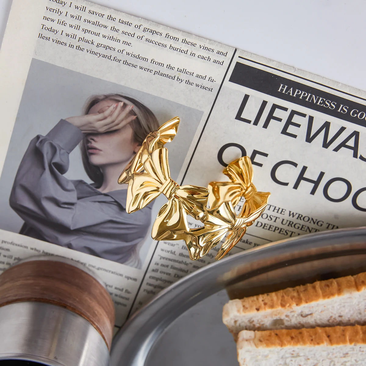 Gold Bow Cuff Bracelet for Women | Waterproof Gold Plated Statement Jewellery