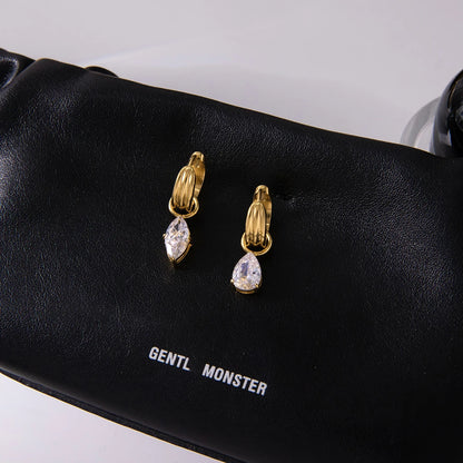 18K Gold Plated Chunky Huggie Hoop Earrings and stud with CZ Drop Charm | Waterproof Pear & Marquise Cut Diamond Style Earrings